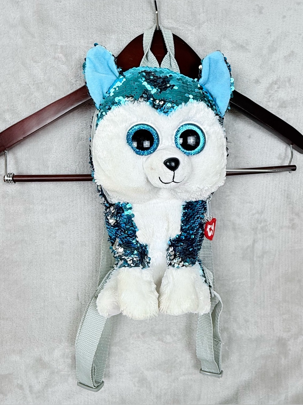 TY Beanie Boos Husky Sequin Plush Mini Backpack Blue Silver Glitter Eyes